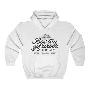 An image of a Boston Harbor Distillery Unisex Heavy Blend Hooded Sweatshirt in White