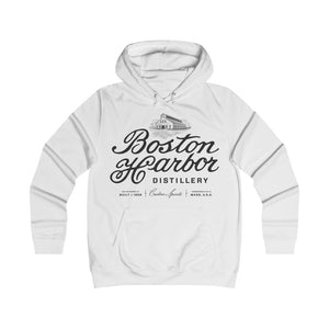 An image of a Boston Harbor Distillery Girlie College Hoodie in arctic white