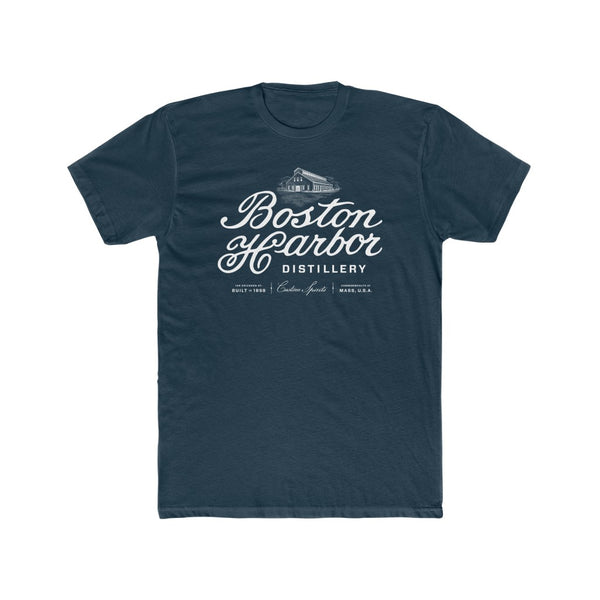 An image of a Men's Boston Harbor Distillery Next Level Cotton Crew T-shirt in Solid Midnight Navy