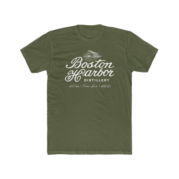 An image of a Men's Boston Harbor Distillery Next Level Cotton Crew T-shirt in Solid Military Green