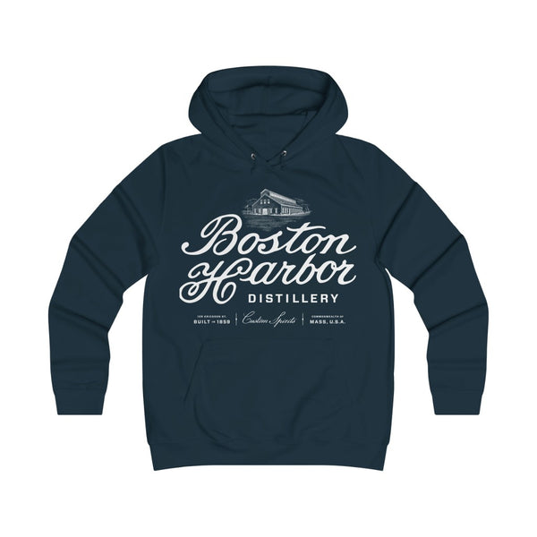 An image of a Boston Harbor Distillery Girlie College Hoodie in New French Navy