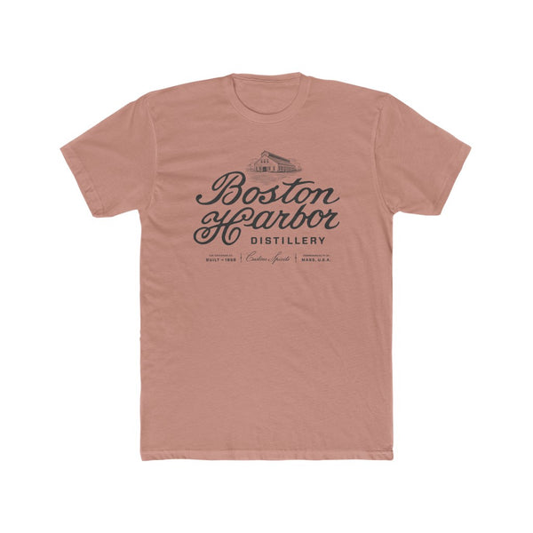 An image of a Men's Boston Harbor Distillery Next Level Cotton Crew T-shirt in Solid Desert Pink