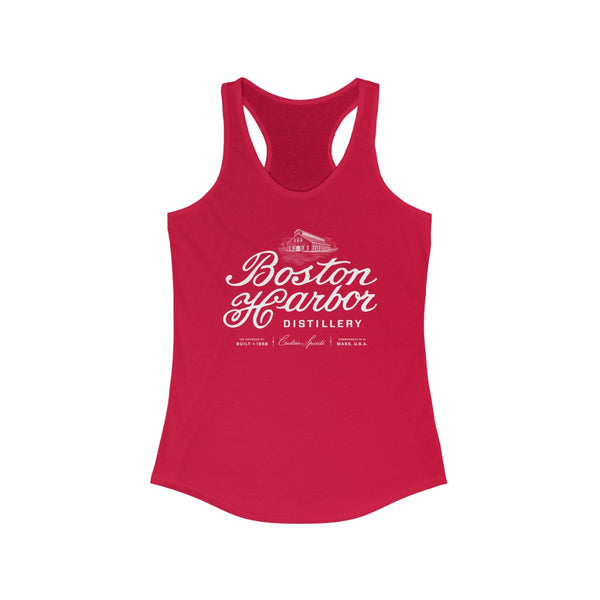 An image of a Women's Boston Harbor Distillery Racerback Tank in Solid Red
