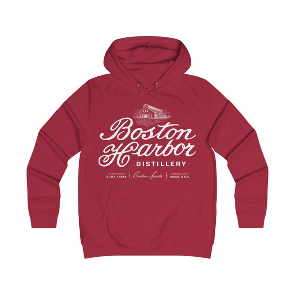 An image of a Boston Harbor Distillery Girlie College Hoodie in Red Hot Chilli