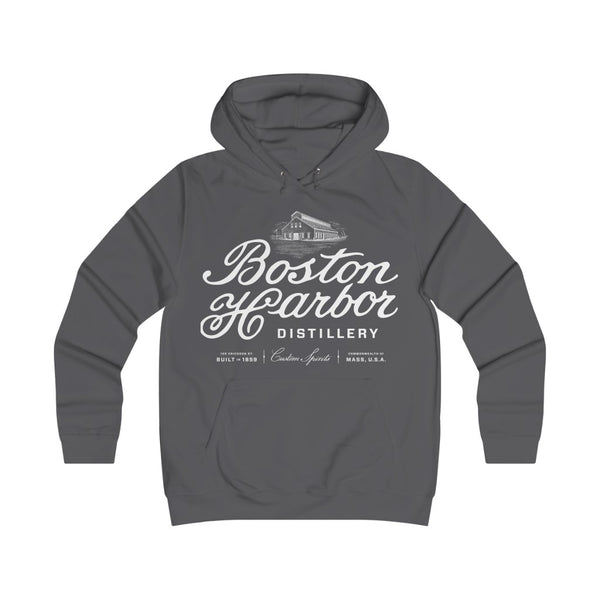 An image of a Boston Harbor Distillery Girlie College Hoodie in Charcoal
